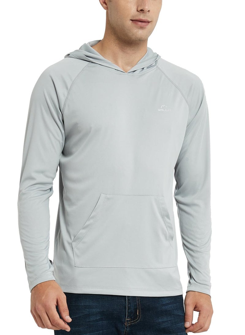Willit Men's UPF 50+ Sun Protection Hoodie Shirt Long Sleeve Rash Guard Fishing SPF Outdoor UV Shirt Lightweight Pocket Gray XL - Image 1